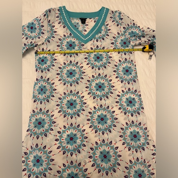 LA LINGERIE Tunic Nightgown 3/4 Sleeve 100% Cotton Mandala Pattern Embroidery - Picture 12 of 13